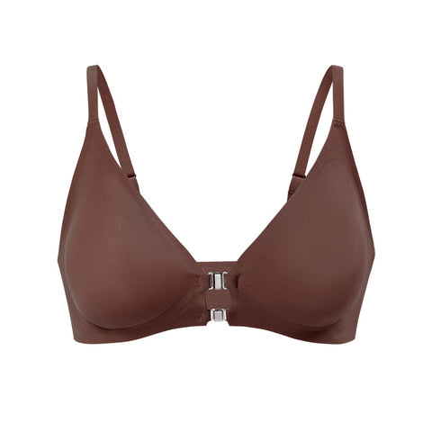 Solid Double Front Closures Wireless Bra Brown