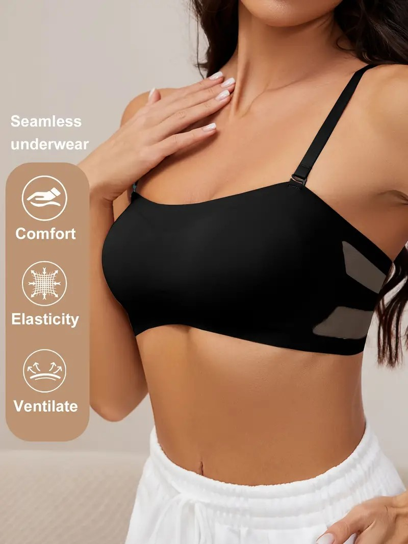 Seamless One-piece Glossy Thin Push-up Anti-Sagging Bra Black