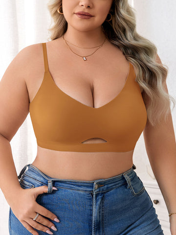 Plus Size Simple Seamless Hollow Out Wireless Bra Peru