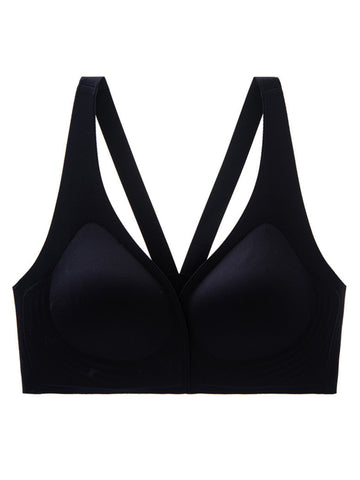 Soft Seamless Front Closure Deep V Push Up Plunge Bra Black