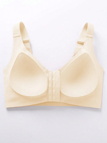 Front Closure Plus Size Seamless Bra .Back To Gather And Prevent Drooping Beige