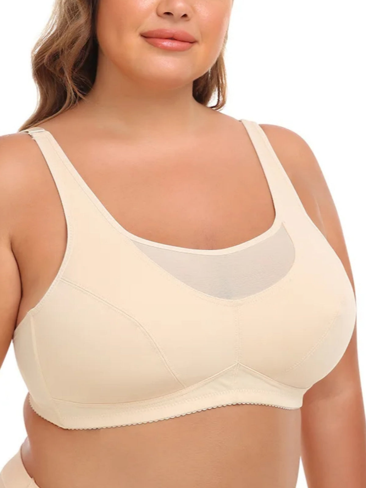 Sujetador push up para mujer, copa completa, talla grande, color marfil