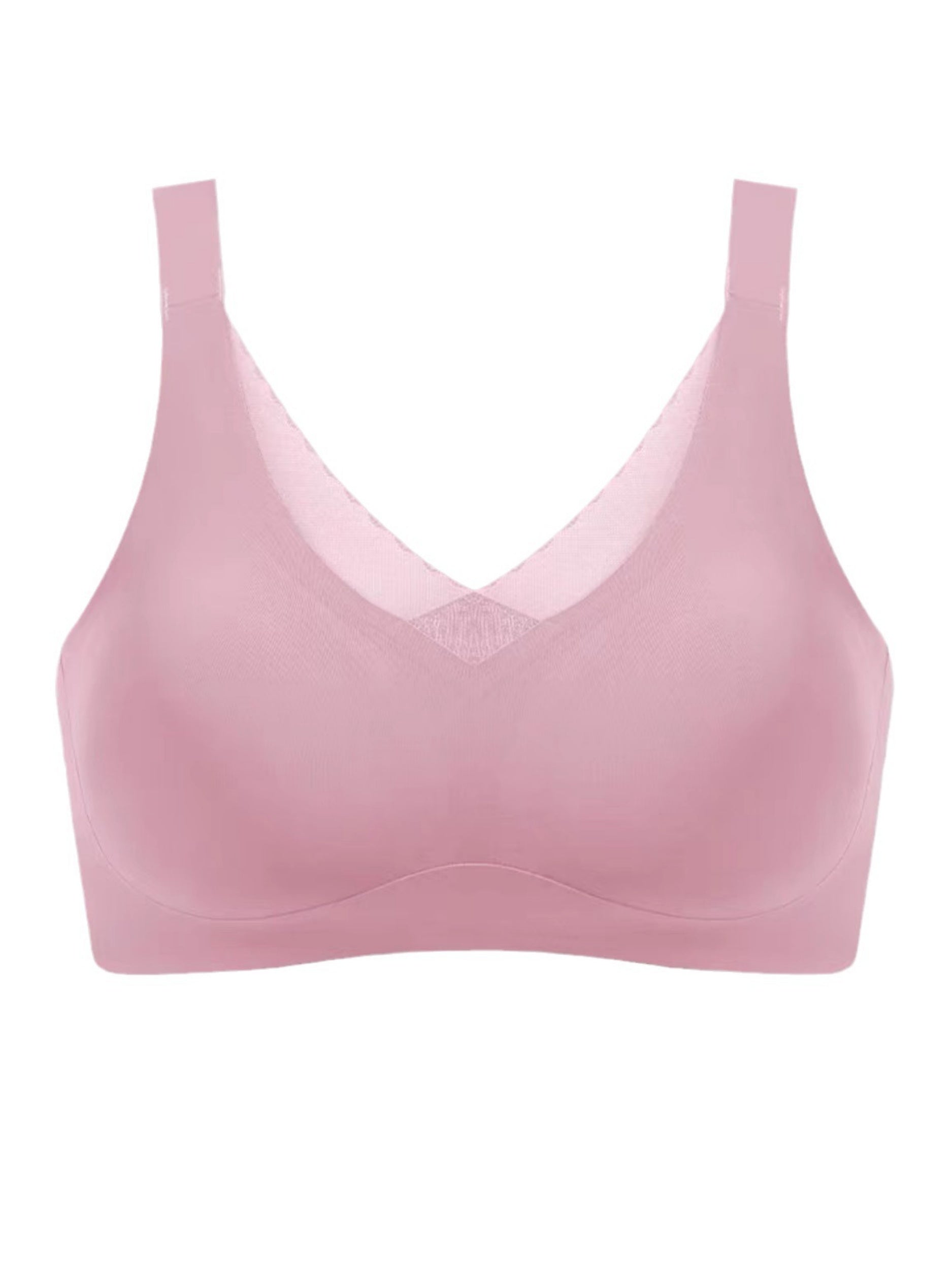 V-neck Seamless Comfort Everyday T-Shirt Wireless Bra Pink