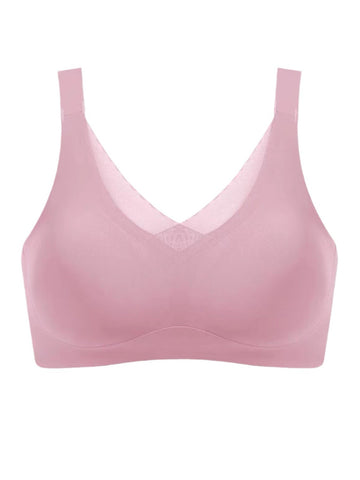 V-neck Seamless Comfort Everyday T-Shirt Wireless Bra Pink