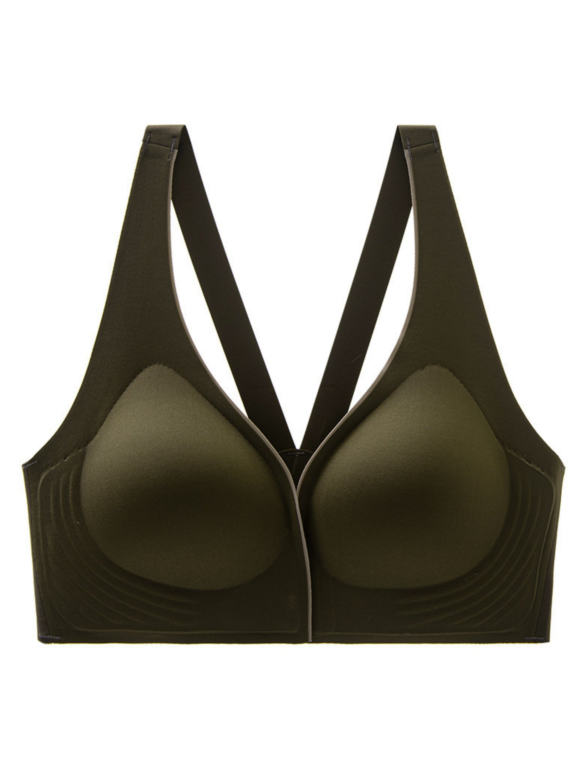 Soft Seamless Front Closure Deep V Push Up Plunge Bra Olive