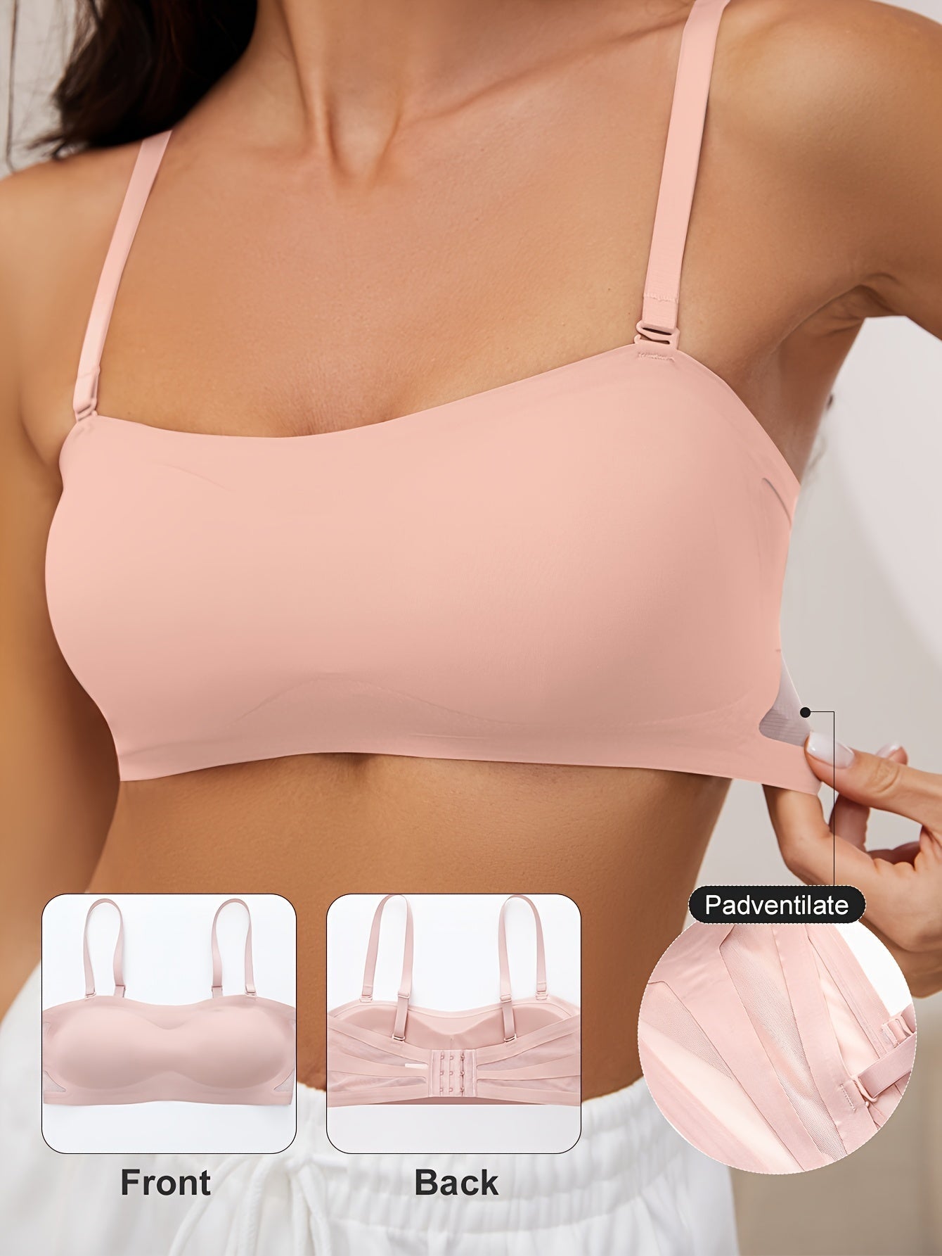 Nahtloser, einteiliger, glänzender, dünner Push-up-BH mit Anti-Durchhang-Effekt, Rosa