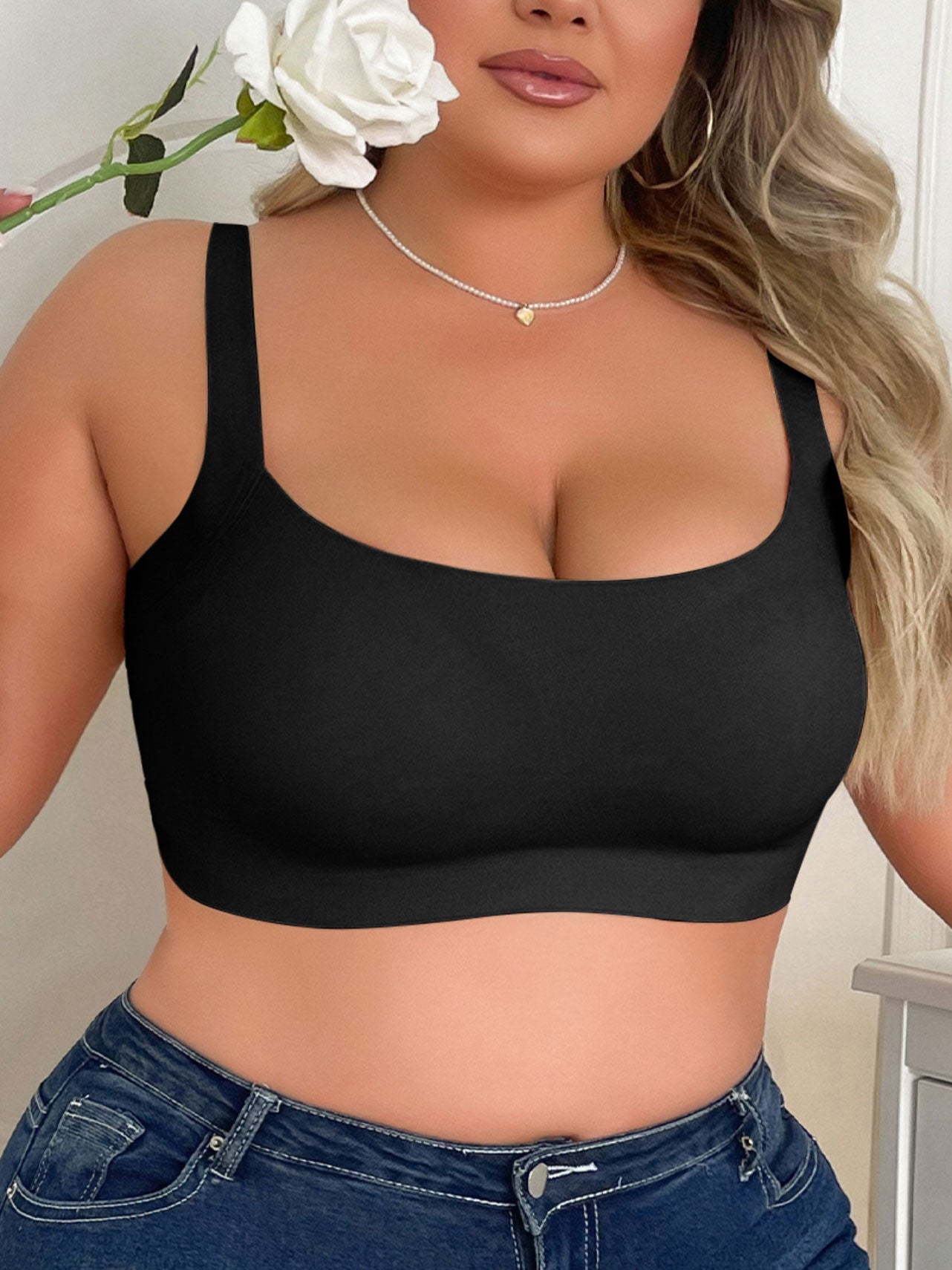 Plus Size Damen Seamless BH ohne Bügel Schwarz