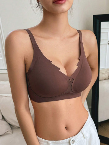 Seamless Hollow Out Soft Support Wireless Gathering Splice Breathable Bra