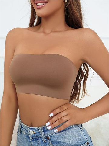 Plain Wireless Strapless Bra Brown