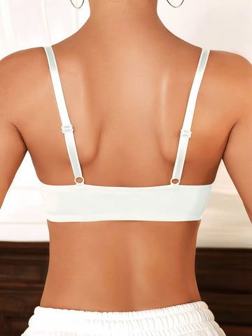 Front Closure Solid Color Adjustable Strap Underwire Bra White