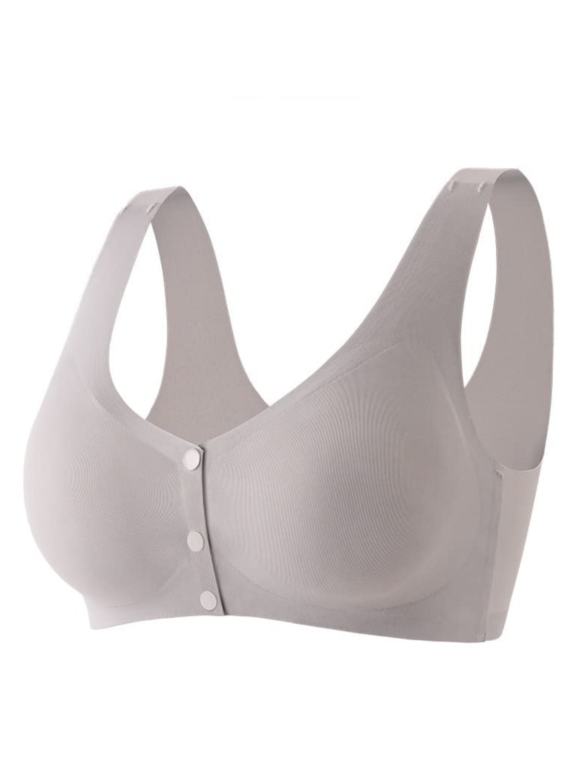 Ladies' Solid Color Front Closure Seamless Bra LightGrey