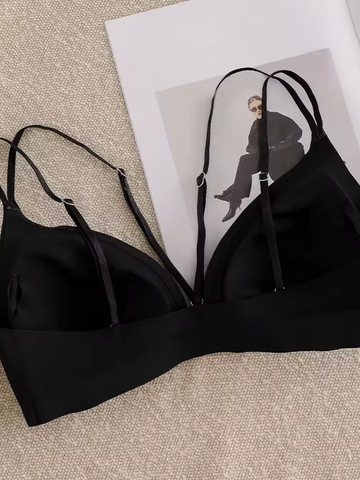 Front Closure Wireless Cross Straps Bra Black