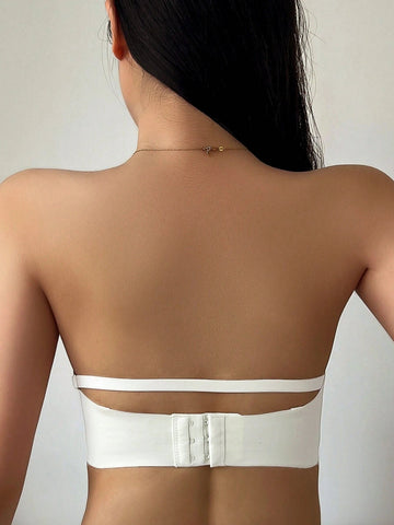 Ladies Solid Color Backless Hollow Out Strapless Bra White