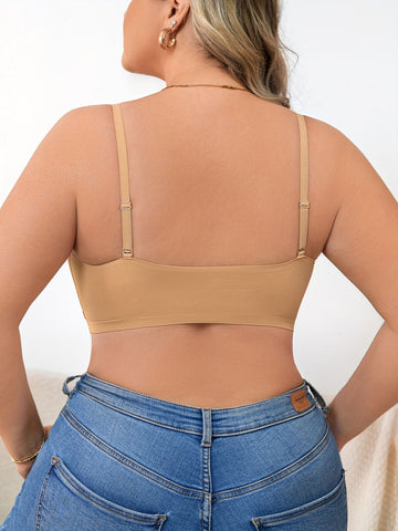 Plus Size Simple Seamless Hollow Out Wireless BH Tan