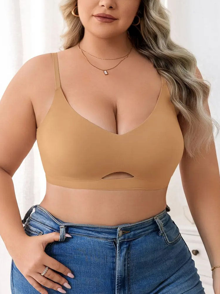 Plus Size Simple Seamless Hollow Out Wireless BH Tan