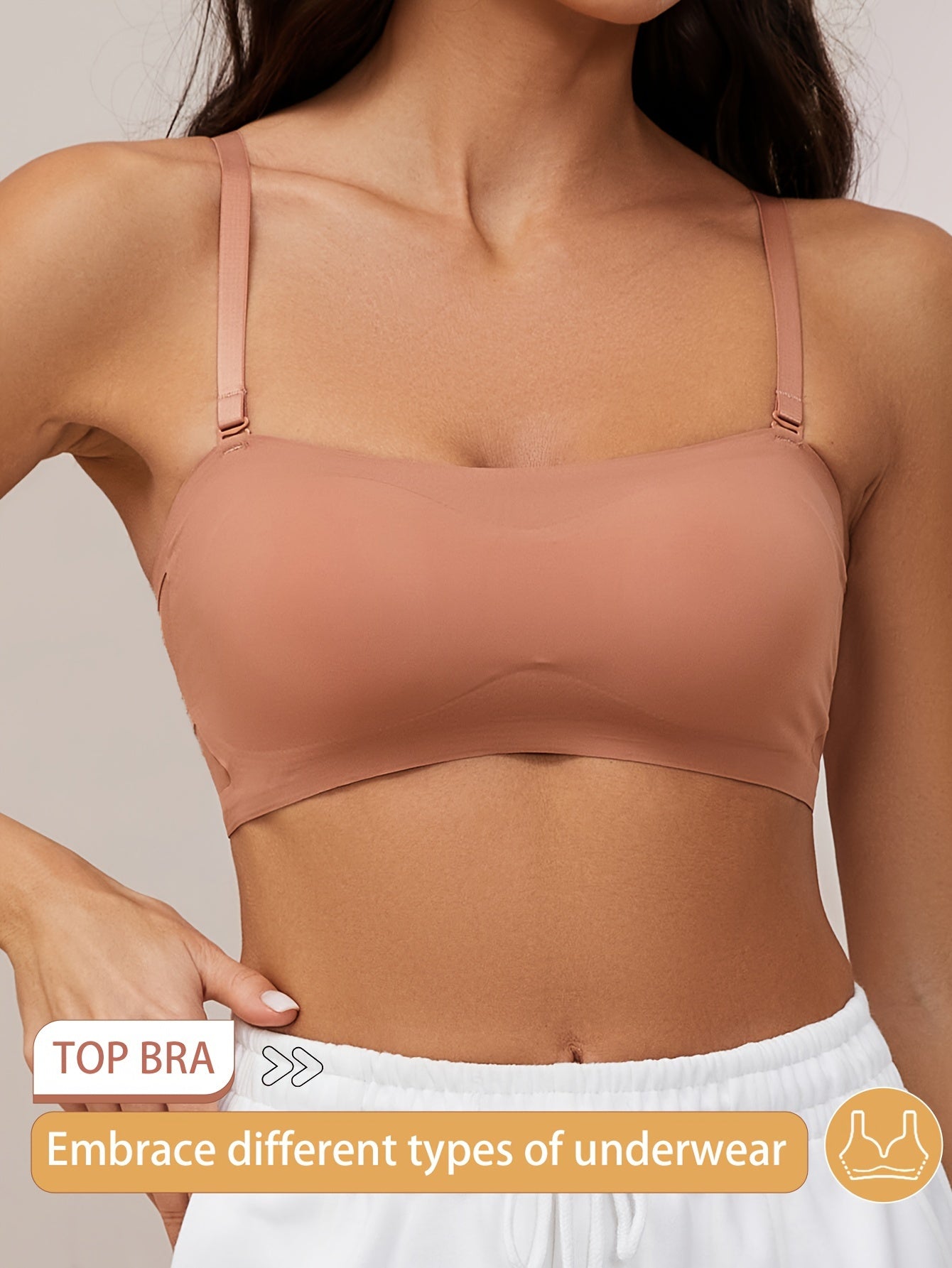 Seamless One-piece Glossy Thin Push-up Anti-Sagging Bra Brown