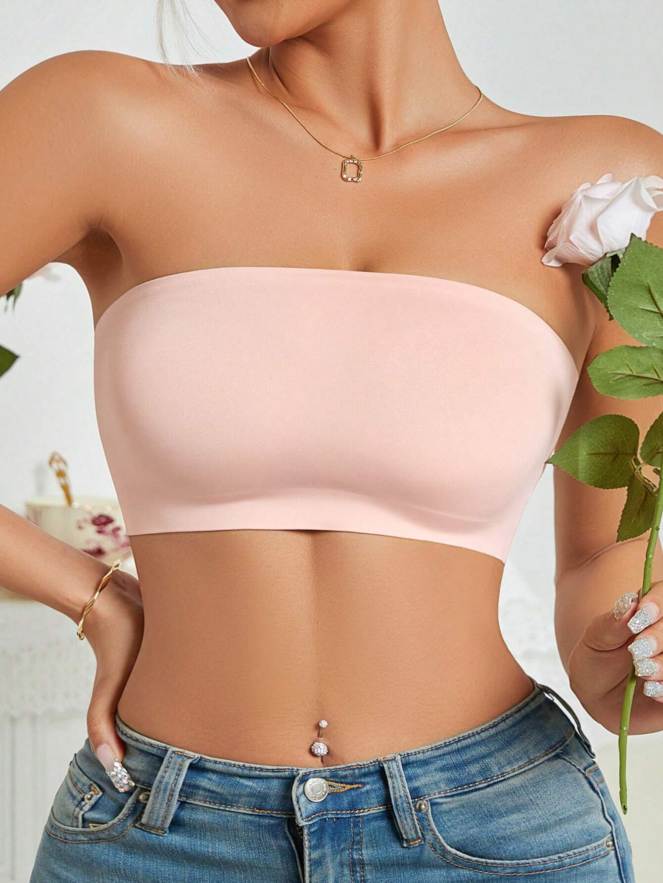 Plain Wireless Strapless Bra Pink