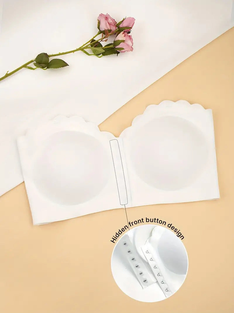 Front Closure Wireless Strapless Bra White