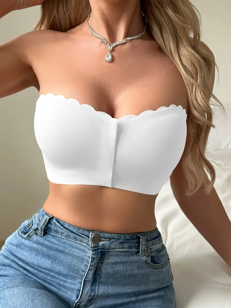 Front Closure Wireless Strapless Bra White