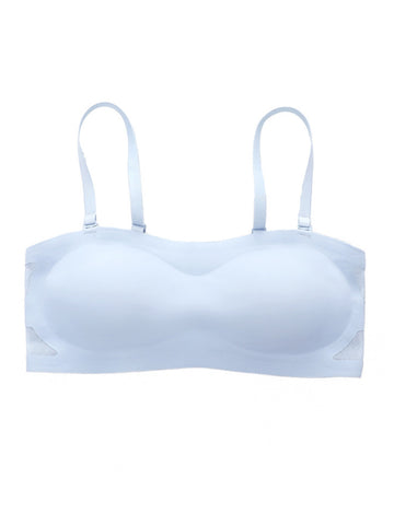 Seamless One-piece Glossy Thin Push-up Anti-Sagging Bra Lightblue