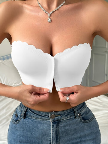 Front Closure Wireless Strapless Bra White