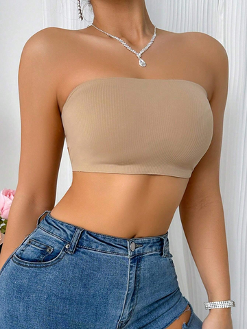 Women's Apricot-Colored Seamless Backless Bra