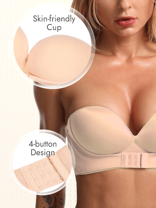 Strapless Invisible Push-up Front Buckle Non-Slip Wireless Lift Bra Beige