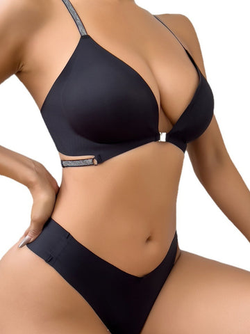 Conjunto de sujetador y tanga sexy, transpirable, sin costuras y con cierre frontal