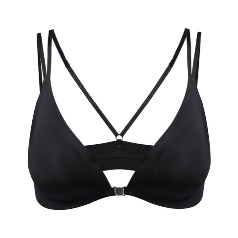 Front Closure Wireless Cross Straps Bra Black