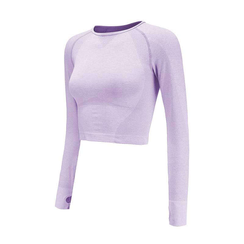 Camiseta deportiva de compresión de manga larga de color liso para mujer