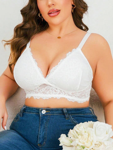 Plus Floral Lace Wireless Seamless Bra