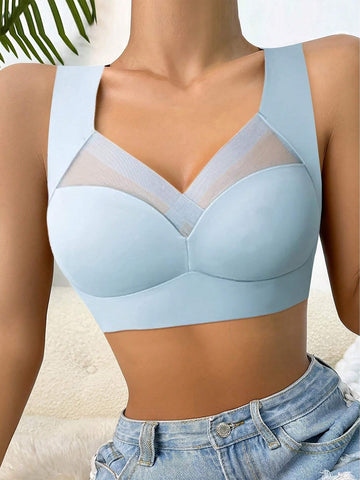 Women's Mesh Seamless Smooth Comfort Wire Free Bra Lightblue