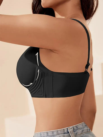 Front Buckle Comfy Breathable Seamless Solid Bra Black