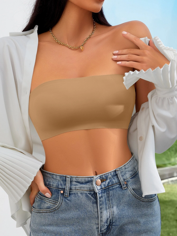 Plain Wireless Strapless Bra Khaki