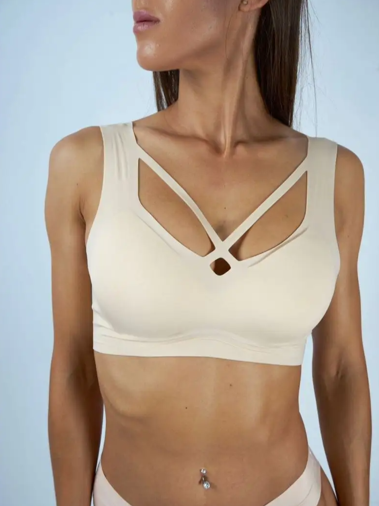 Nude Jelly Strip Support Breathable Comfort Seamless Bra Beige