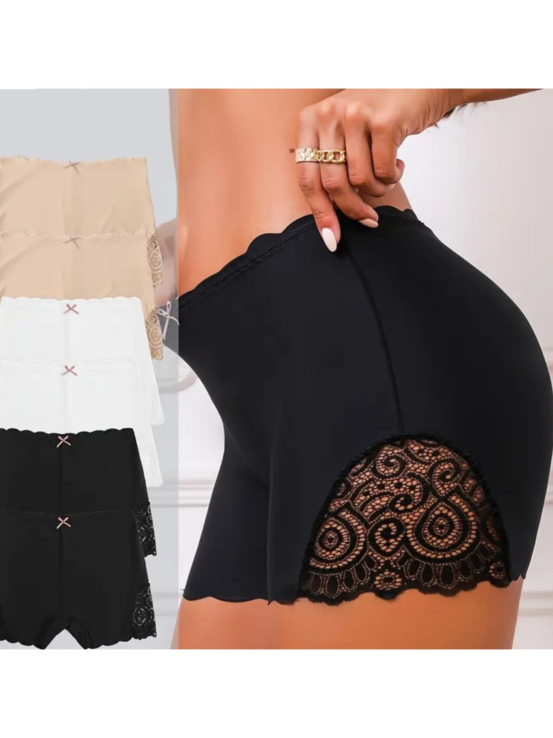 Weiches und bequemes Boyshort-Höschen mit kontrastierender Spitze und Muschelsaum