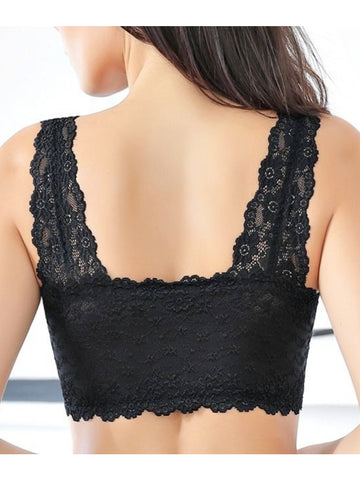 Women's Lace Front Closure Padded Everyday Short Bra .Plus Size Black