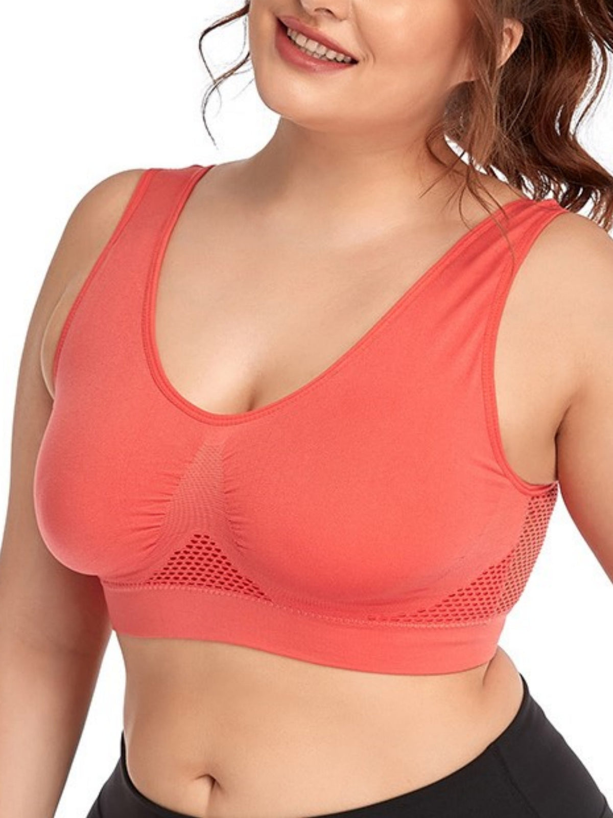 Wireless Hollow Mesh Sports Yoga Bra LightCoral