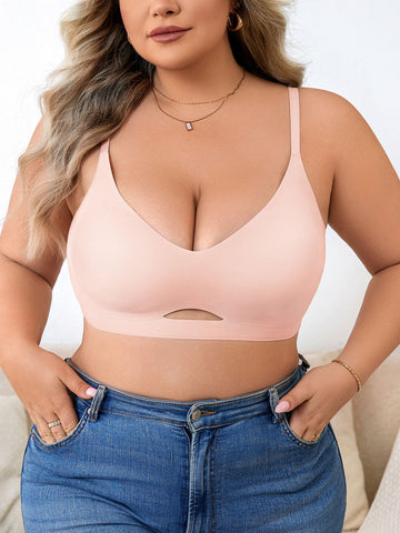 Plus Size Simple Seamless Hollow Out Wireless BH Rosa