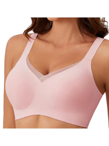 V-neck Seamless Comfort Everyday T-Shirt Wireless Bra Pink