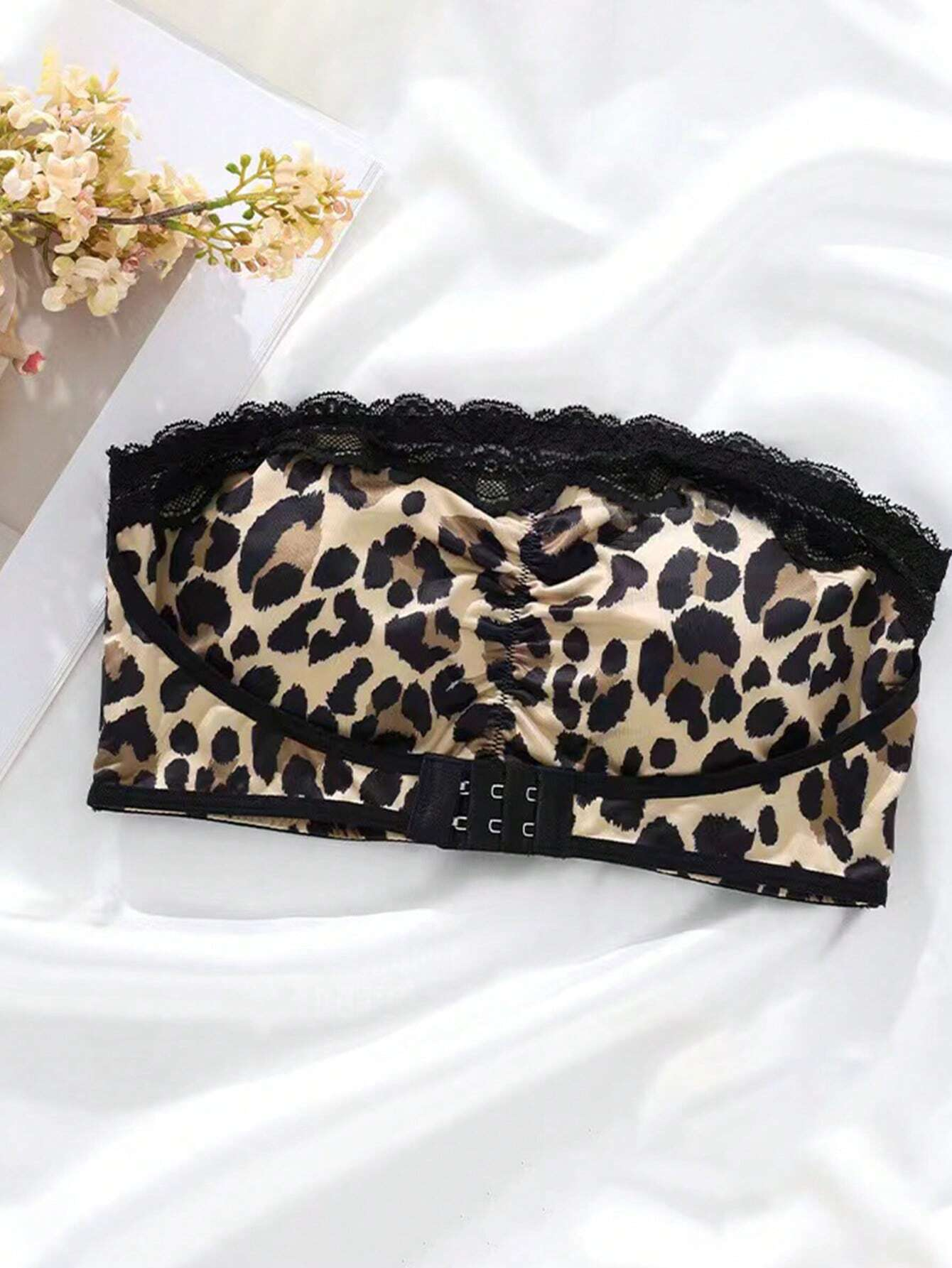 Sujetador push up de encaje con estampado de leopardo sexy con cierre frontal y sin espalda