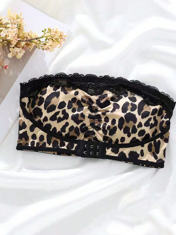 Front Closure Sexy Leopard Print Lace Push Up Backless Bra