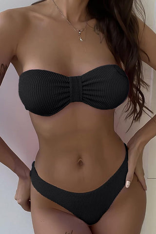 Conjunto de bikini bandeau con busto fruncido