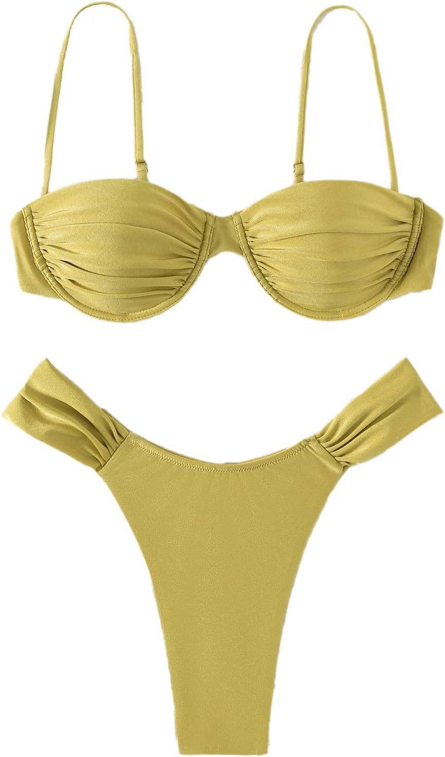 Traje de baño de triángulo plisado con cuello halter Ropa de playa