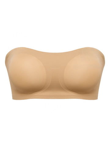 Sujetador bandeau informal con botones laterales sencillos y sin costuras para mujer, color beige