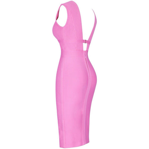 Jennifer - Pink Low Plunge Bandage Dress