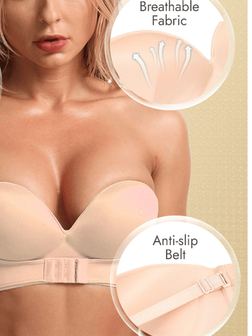 Strapless Invisible Push-up Front Buckle Non-Slip Wireless Lift Bra Beige