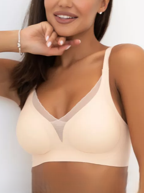 Deep V Mesh Seamless Push-up Without Steel Ring To Prevent Sagging Bra Ivory