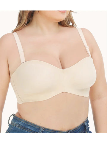 Womens Strapless Underwire Support Seamless Minimizer Bra Ivory