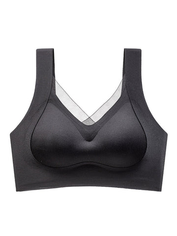 Push-Up Gathered Adjustable Improved Posture Backless Seamless Bra Black